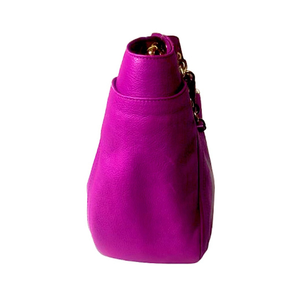 SALVATORE FERRAGAMO GANCINI Magenta Leather Betulla Shoulder Bag w/ Side Pockets - Picture 10 of 17